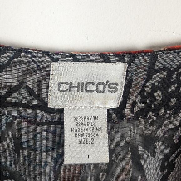 Chico's Floral Semi Sheer Burnout Velvet Silk Blend Tunic Size 2 | Large - Picture 7 of 8